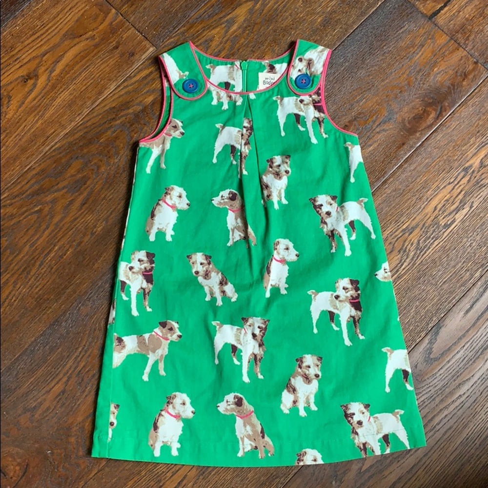 Mini Boden Pinafore dress dogs jack 4-5T green